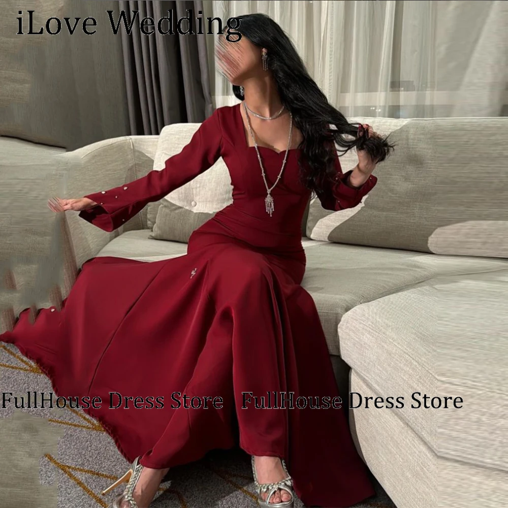 

Elegant Dresses Long Jersey Pearl Ruched Wedding Party Dresses Trumpet Square Neck Bespoke Occasion Gown Custom Made