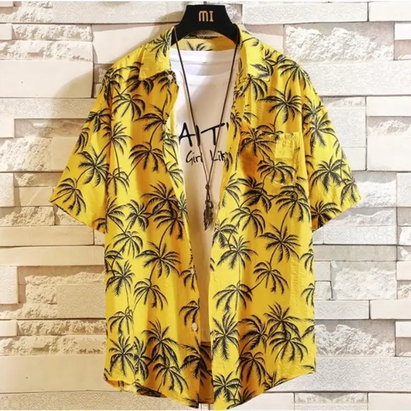 

Hawaii Aloha с цветочным принтом irts, мужская летняя белая футболка с воротником-стойкой, пляжная повседневная одежда irt Youth Trend