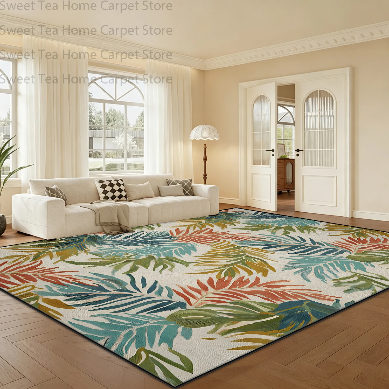Boho Tropical Leaf Print Large Living Room Carpets Decoration Study Bedroom Non-slip Washable Mats Soft Fluffy Office Area Rug