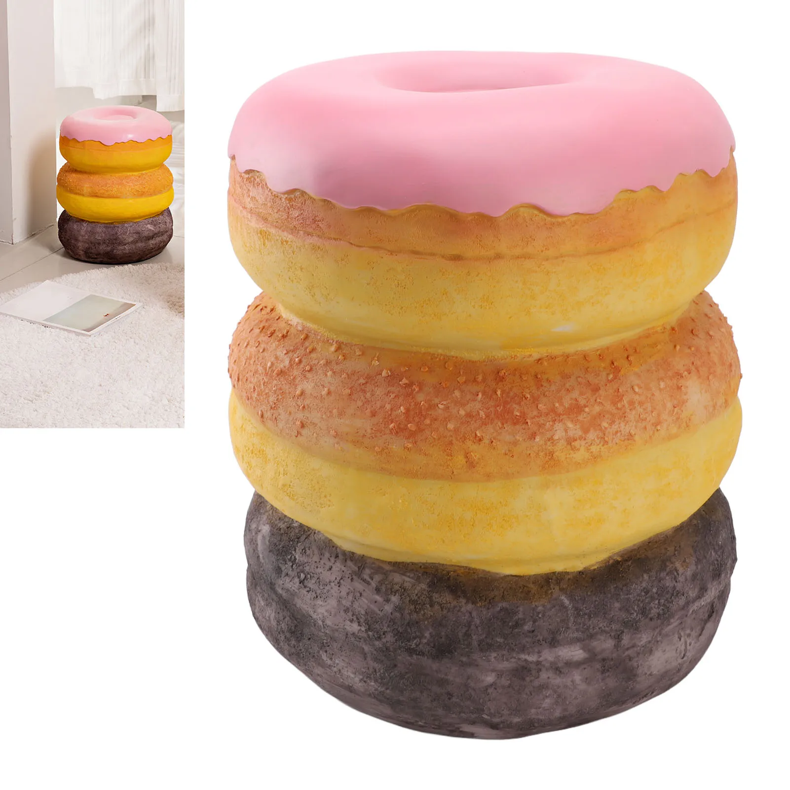 Fun Shoe Changing Stool Shoe Changing Stool Decorative Donut Shape Retro Resin Simulated Food Stool for Hallway Dorm Room Office