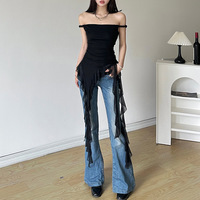 Lamuusaa Ruffle Summer Tops y2k Clothes Women Solid Color Off Shoulder Sleeveless Asymmetrical Hem T Shirts 2000s Streetwear