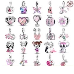 MISEFF Bracelet Necklace Charms 925 Sterling Silver Heart Shape Series Charms Beads For Fashion DIY Jewelry Gifts Making