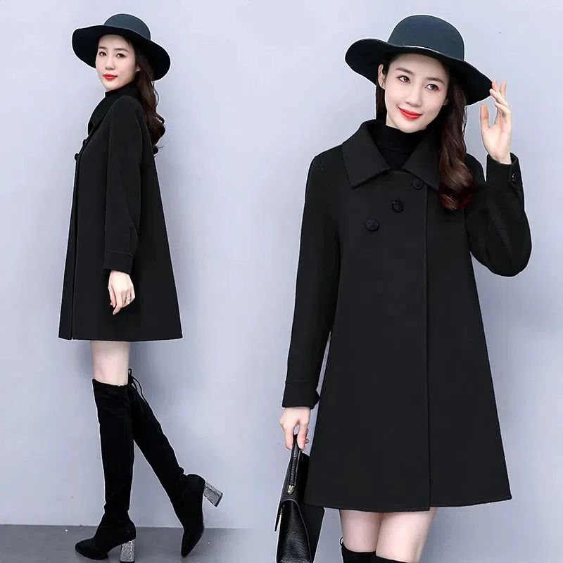 

Woolen Women Jacket 2022Autumn Winter New Fashion Wool Female Coat Mid Long Single-Breasted Slim Women Wool Overcoat Ladies Tops