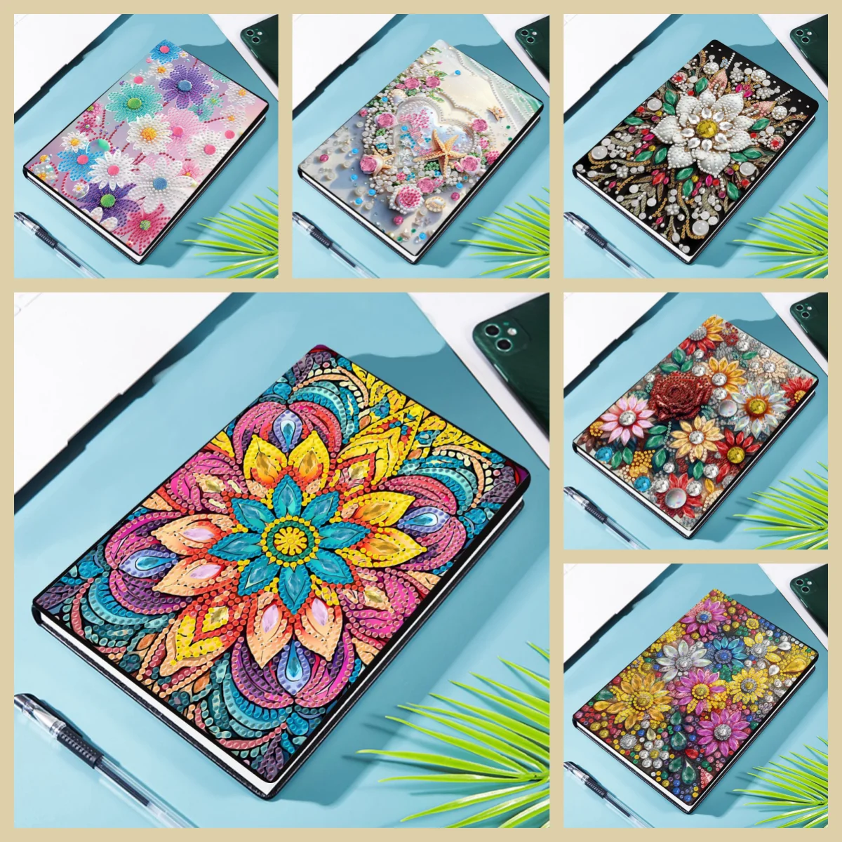 1 DIY Floral Diamond Art Painting Set, PU Leather Crystal Rhinestone Notebook Magazine, A Unique Gift for Friends