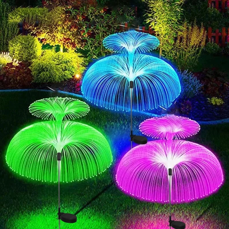 1PC Solar Garden Lights 1/2/3/5 Layer Outdoor Waterproof Fiber Optic Jellyfish Lawn Lights Outdoor Patio Villa Yard Decor
