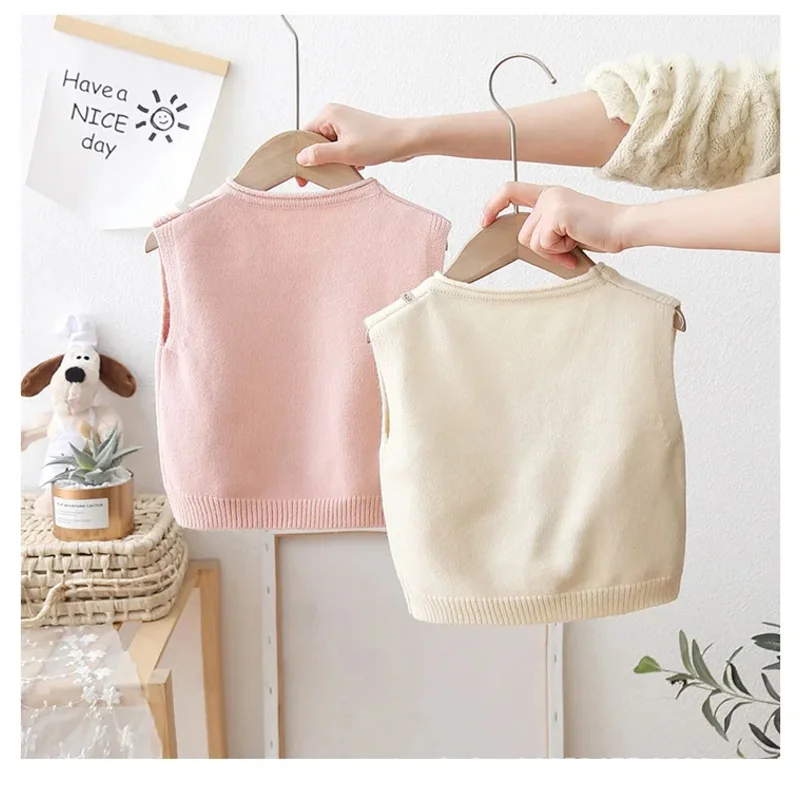 

Детский вязаный пуловер без рукавов с рисунком кролика, осенне-зимний вязаный пуловер для девочек, теплый трикотаж с круглым вырезом, модный свитер