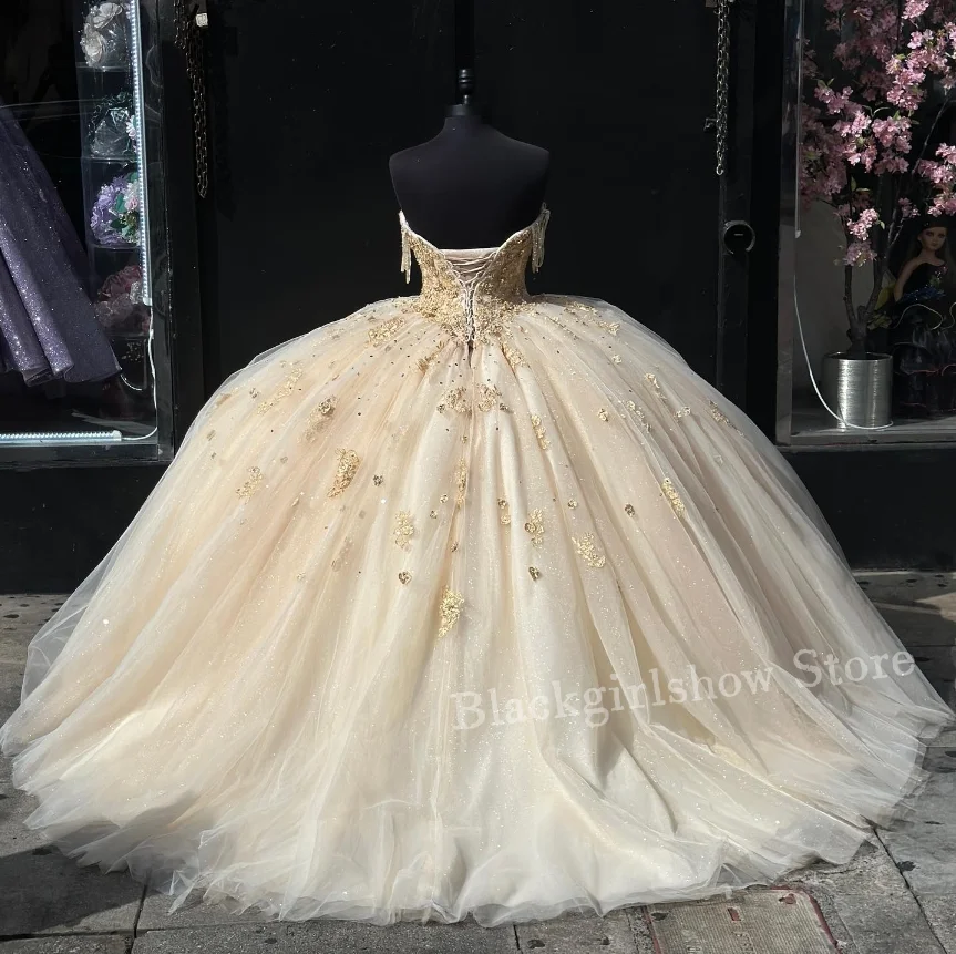 Khaki Princess Exquisite Quinceanera Dresses 2024 Glitter Tulle Applique Beaded Mexican 16 A-Line Prom Dresses vestidos de festa