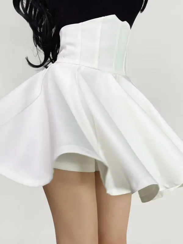 Slimming Fibone aped High Waist f Skirt with A-Line Pleats Prevents Exposure Enhances Leg Length ort Puffy Skirt