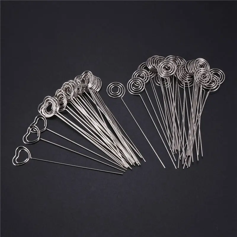 Superior-360 Pieces Metal Wires Memo Clip Note Card Holders Table Number Clip Photo Stand Round And Heart Shape, Silvery