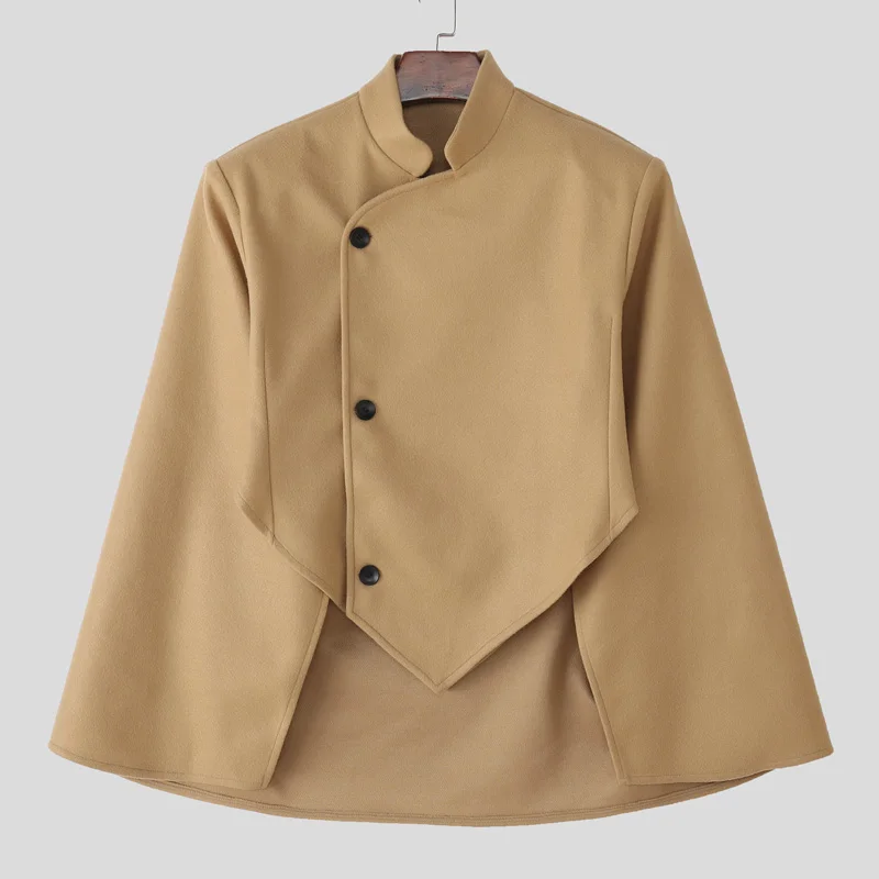 INCERUN Mannen Jassen Effen Stand Kraag Lange Stijl Casual Onregelmatige Jassen Mannen Mantel Cape Streeetwear 2023 Mode Mannelijke Jassen