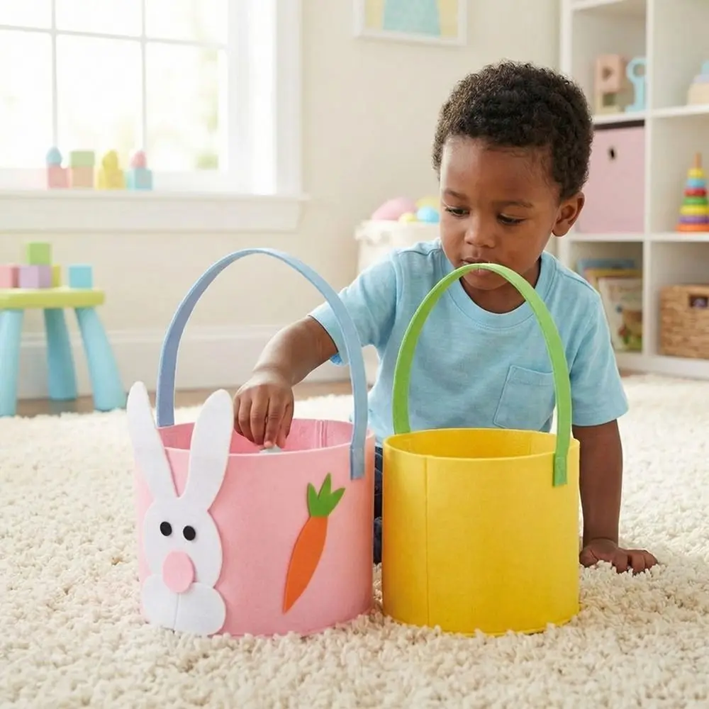 Practical Colorful Easter Felt Basket Cute with Handle Chicken Tote Bag Cartoon Candy Gift Bag Cookie