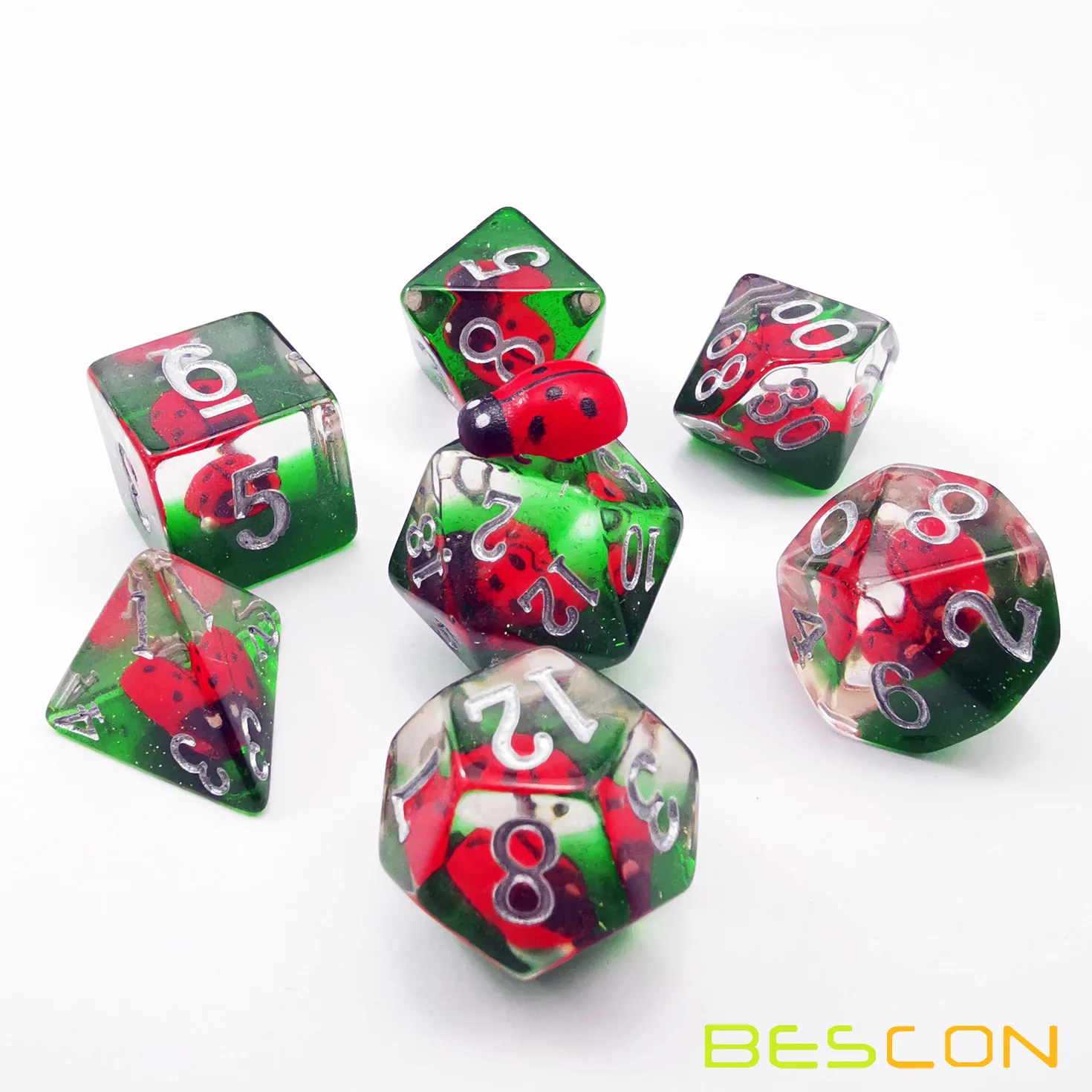 Bescon Red Ladybug RPG Dice Set of 7,  Novelty Ladybugs Polyhedral Game Dice set