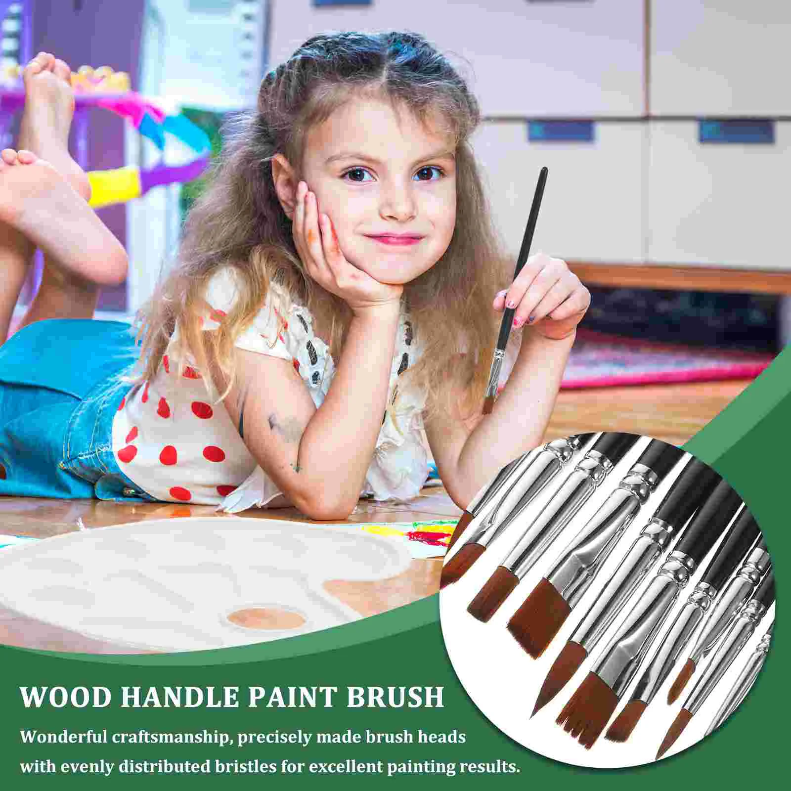 6 Pcs Paint Brush Painting Nylon Portable with Wooden Handle Small Furniture Reusable Child for Kids