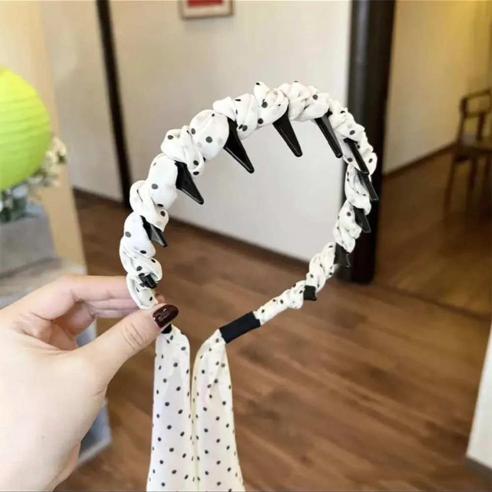 

Sweet Dot Braid Hairband Ribbon Thin Teeth Headband Korean Style Headwear Plastic Face Wash Hairband Female Hair Accessories