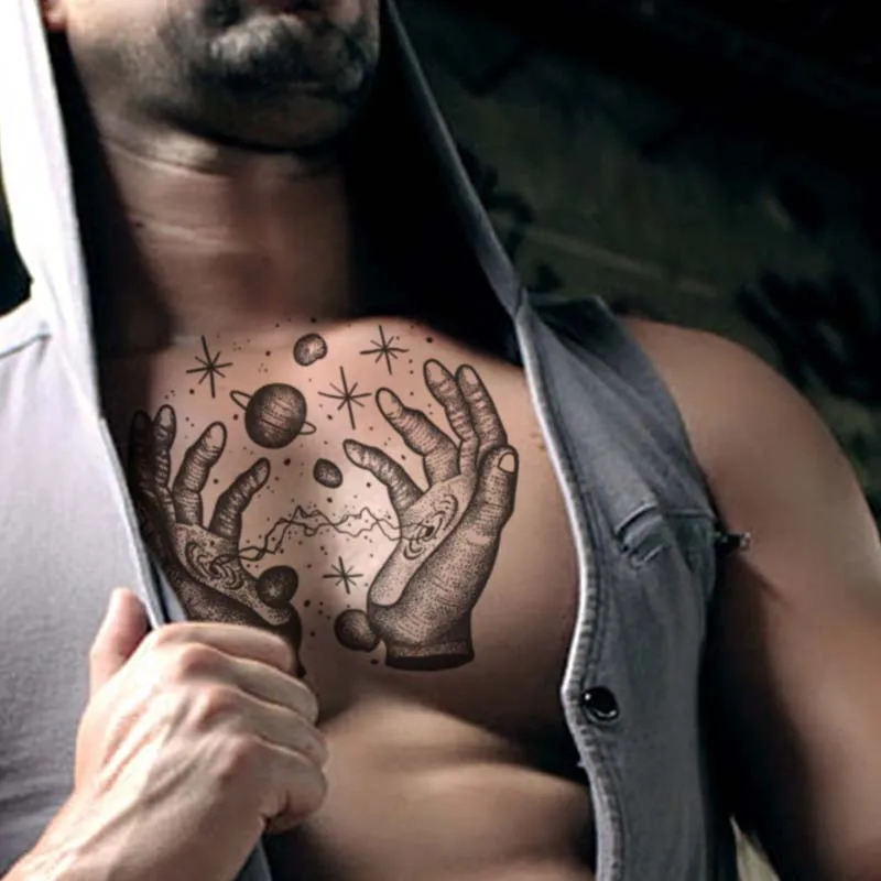 Long-lasting Waterproof Temporary Tattoo Stickers Simulated Non-Reflective Cosmic Attractive Pattern Fake Tattoos on Boys' Arms