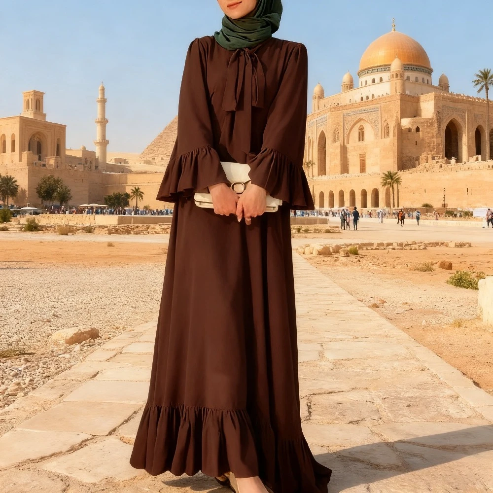 

Dress Women Muslim Abaya Long Dresses Eid Robe Modest Ruffles Vestidos Dubai Saudi Kaftan Arabic Morocco Jalabiya Ramadan Abayas
