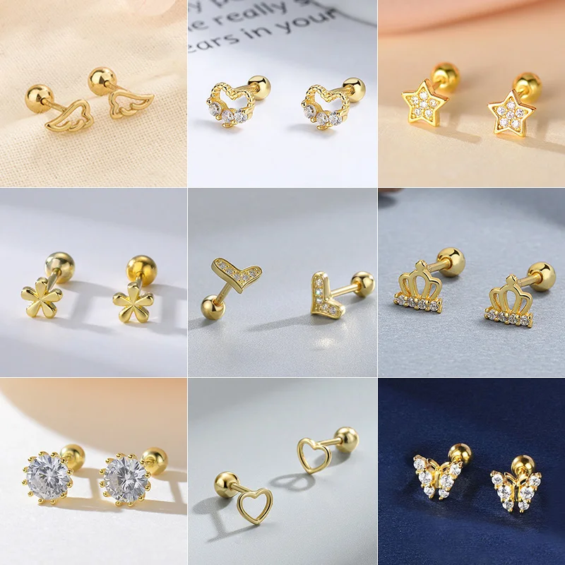 Fashion Gold Color Butterfly Tragus Piercings for The Ear Helix Stud Earrings for Women Tibetan Charm Ear Bone Piercing Jewelry