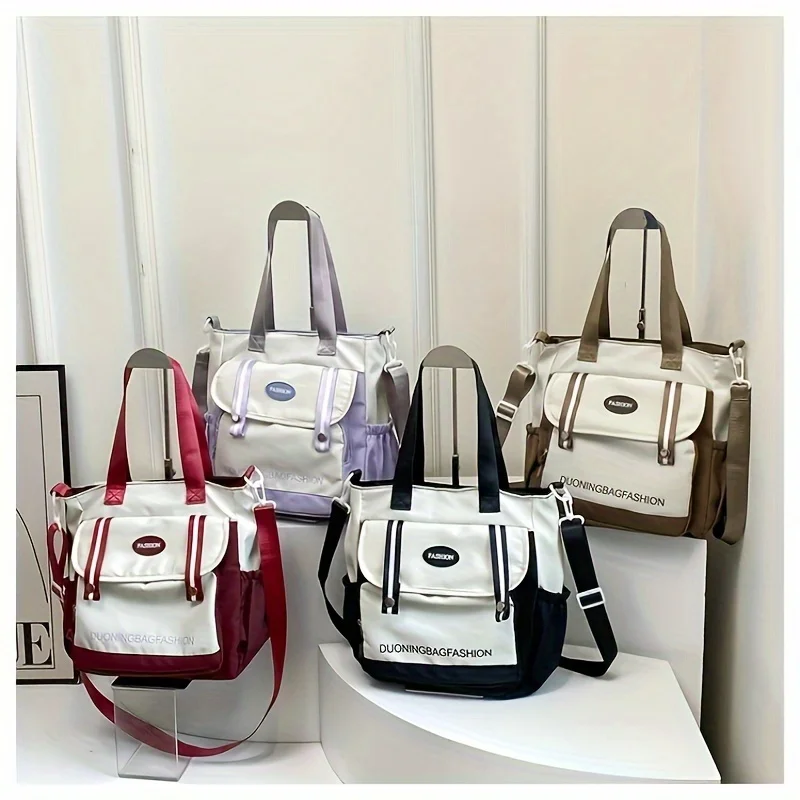 Student Canvas Crossbody Bag Large Capacity Handheld Tote School Book Bag Durable Canvas Satchel for  Travel Daily Use