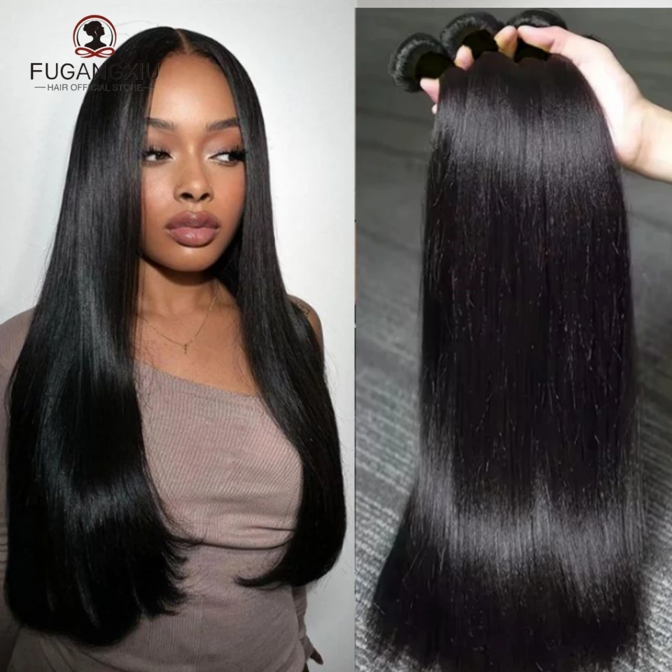 

12A Прямые пучки человеческих волос 30 дюймов Пучки необработанных волос Длинные толстые натуральные пучки Дешевые бразильские наращивания волос 100 г