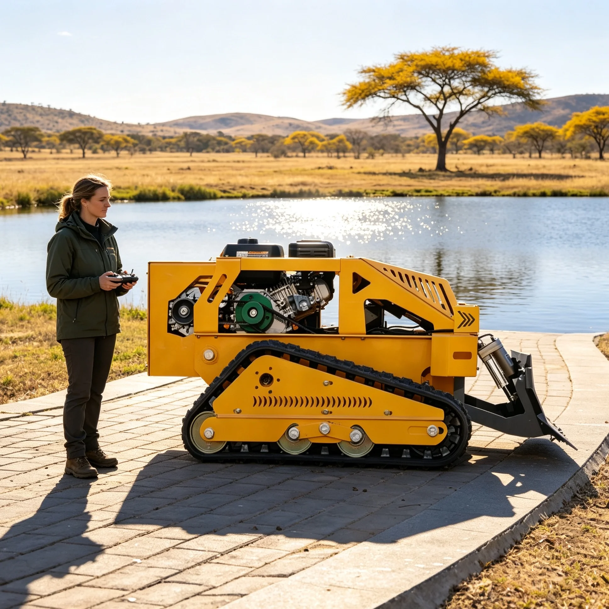 Customized 550S self‑propelled remote‑controlled lawn mower with upgradeable industrial remote control, perfect for lawn mainten
