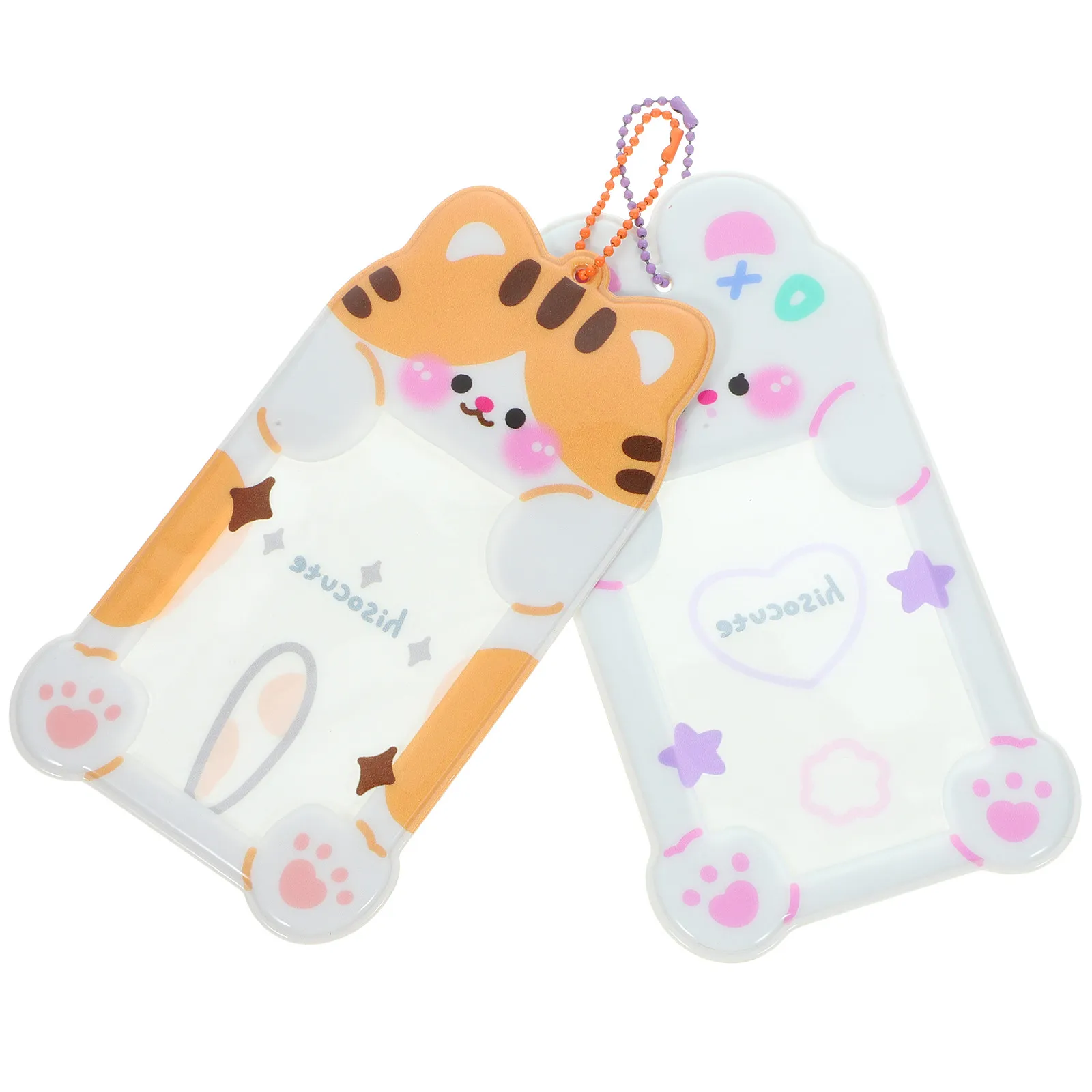 2Pcs Cartoon Animal Id Holder Transparent Clear Card Sleeve Lightweight Compact with Chain for School Bus Photo Id Badge Student