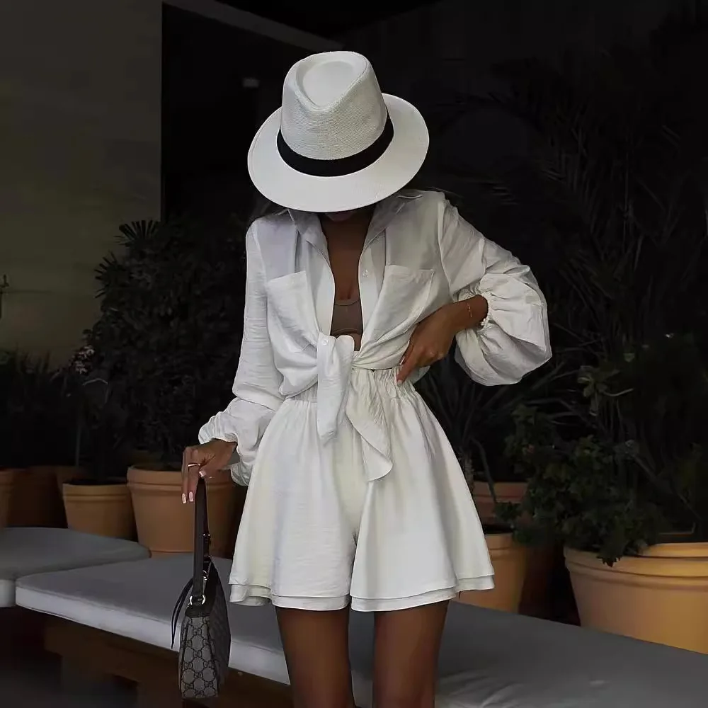 DSMTRC Casual Loose Solid Short Sets For Women 2 Piece Sets Female Outfits Spa Holiday Baggy Fashion Woman Summer Shorts Suits