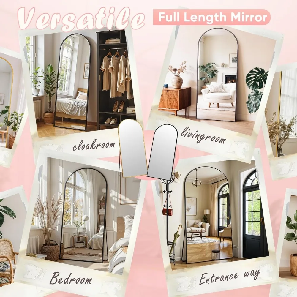 Arched Full Body Standing Mirror for Home, 59 x 18 Inches, Black Frame, Ideal for Bedroom, Bathroom, Living Room