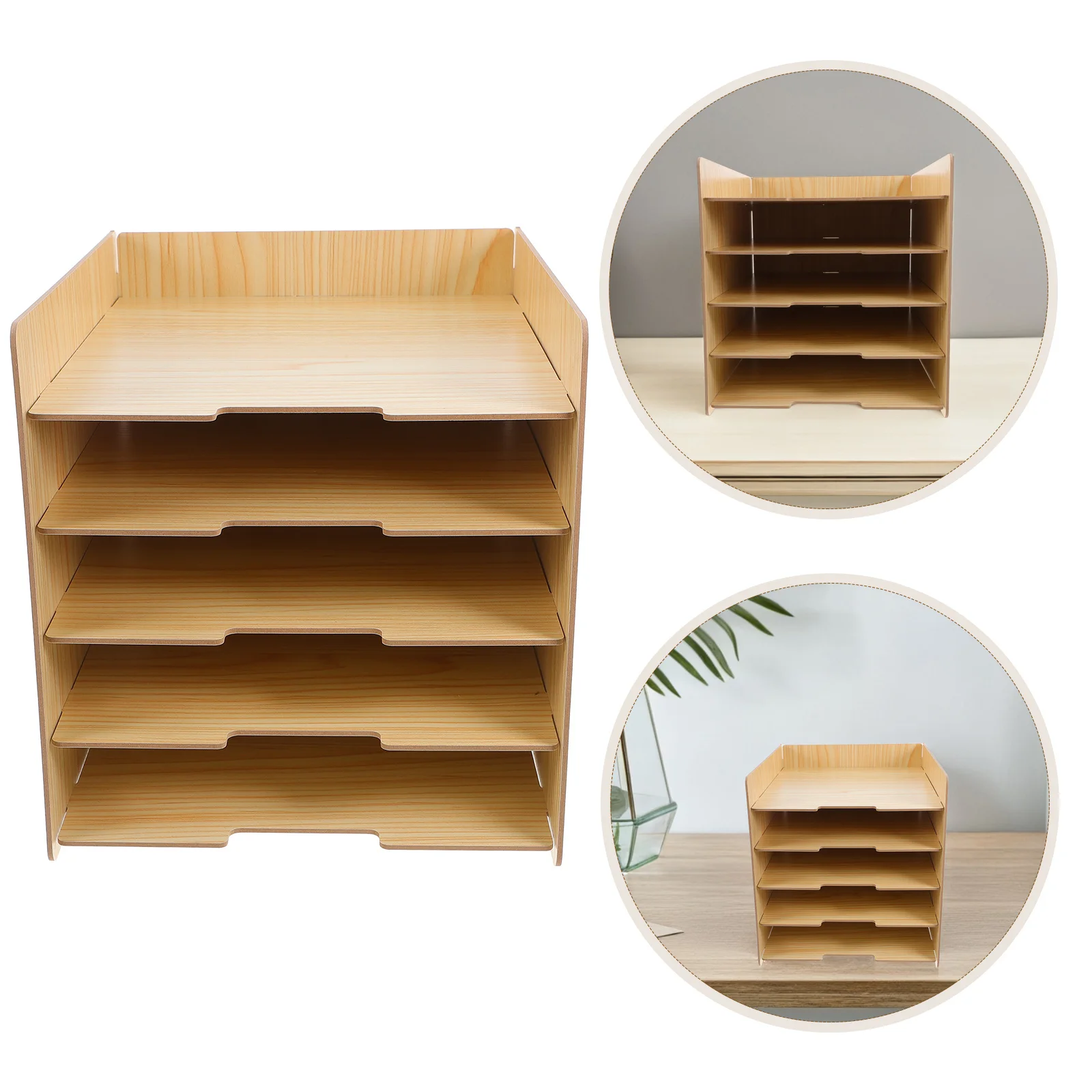 

Wooden Multi-Layer Desk File Organizer Office Document Sorter Envelope Paper Holder Desktop Organizer for School Home Office Use