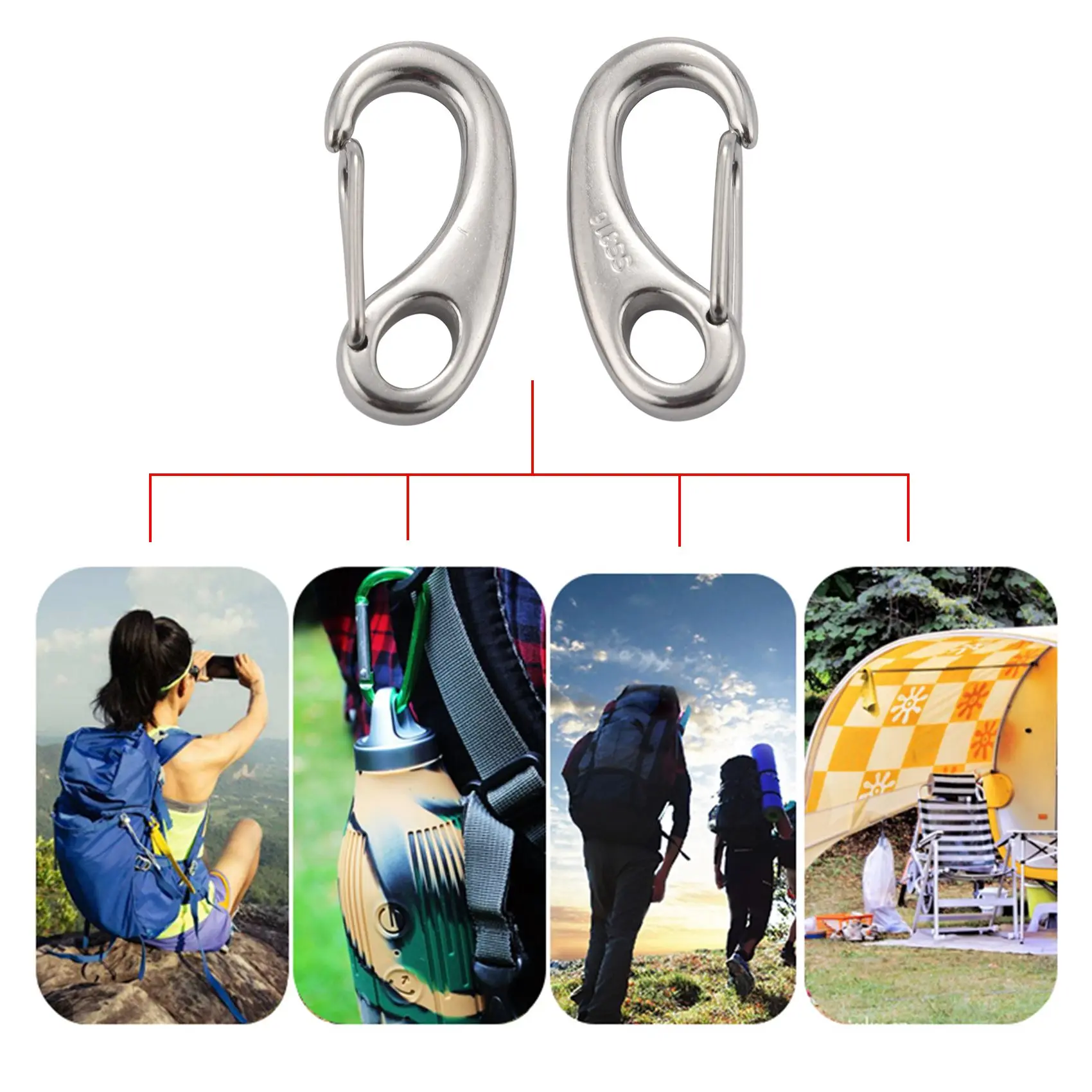 A89E-2PCS Boat Marine Stainless Steel Egg Shape Spring Snap Hook Clips Quick Carabiner Outdoor Buckle