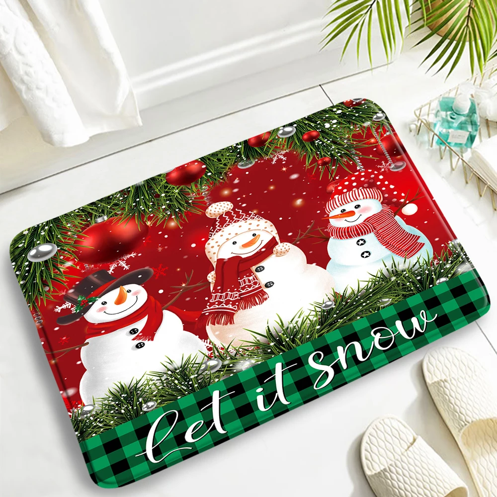 Christmas Bath Mat Set Funny Cartoon Snowman Rope Ball Pine Branch Red Xmas New Year Home Bathroom Decor Non-Slip Rug Toilet Lid