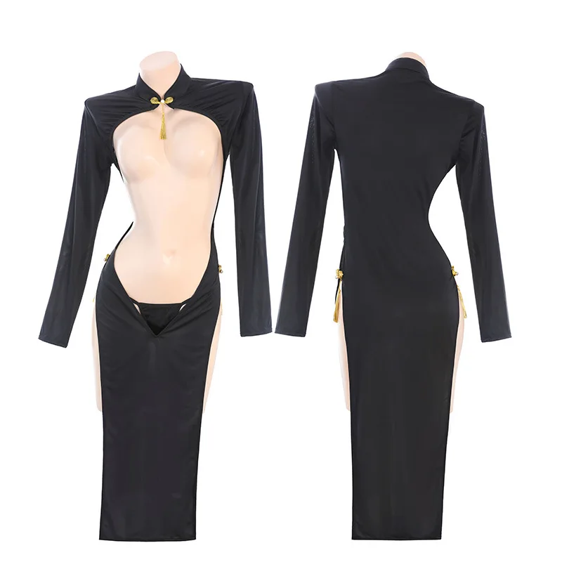 Hollow See Through Hanfu Bowknot Dress Clothes Chinese Cheongsam Uniform Cosplay Costume Vintage Role Play Outfits Nightdress - Image 4