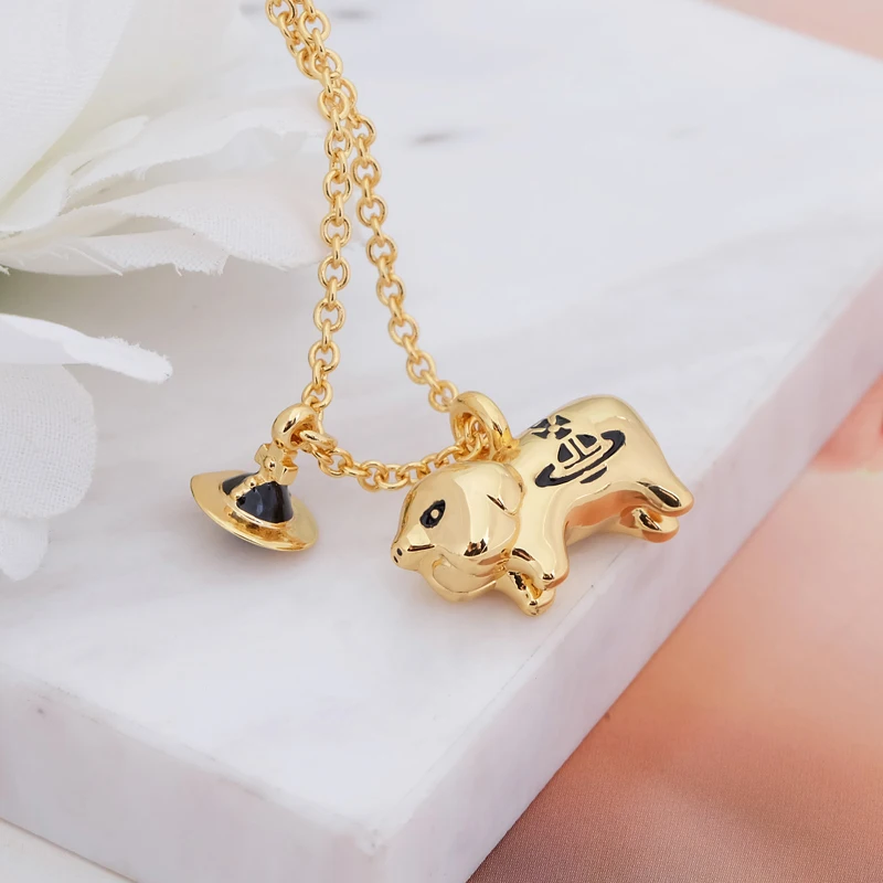 

S925 sterling silver creative design charm piggy pendant necklace women's exquisite jewelry