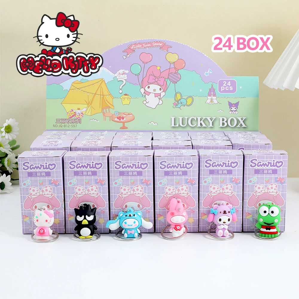 

24Pcs Sanrio Hello Kitty Keychain Blind Box Kuromi Purin Anime Toys Figures Pokemon Pikachu Keyring Pendant for Children Gifts