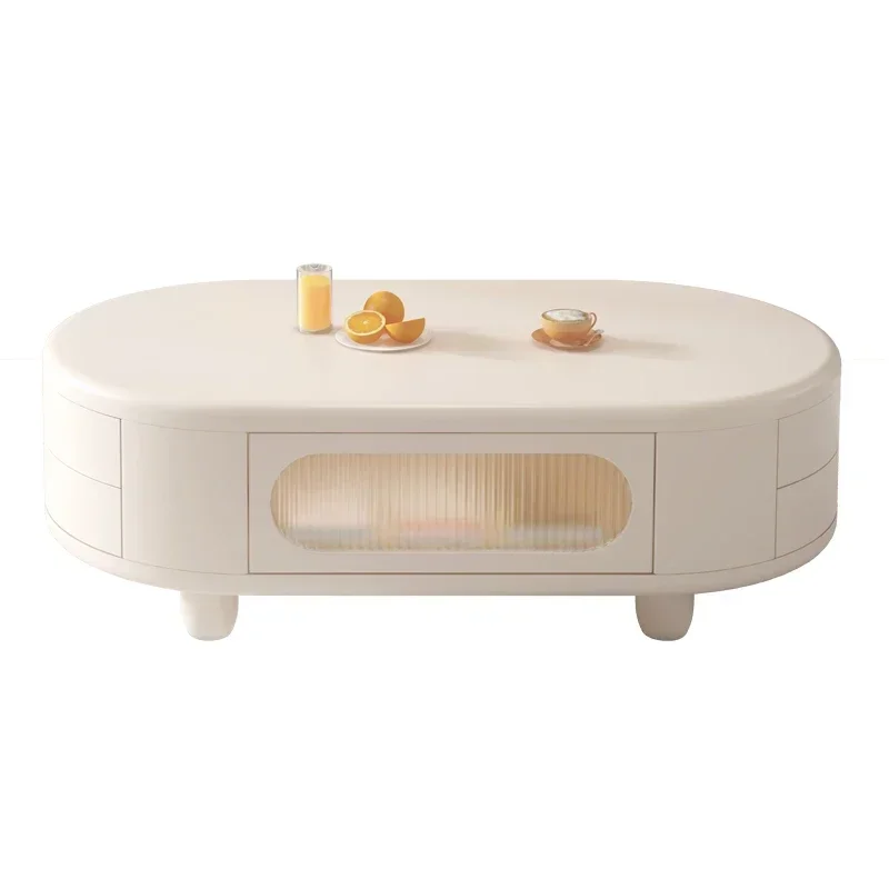 TTTTLog Wind TV Cabinet Coffee Table Combination Living Room Floor Audio-visual Cabinet Milk White