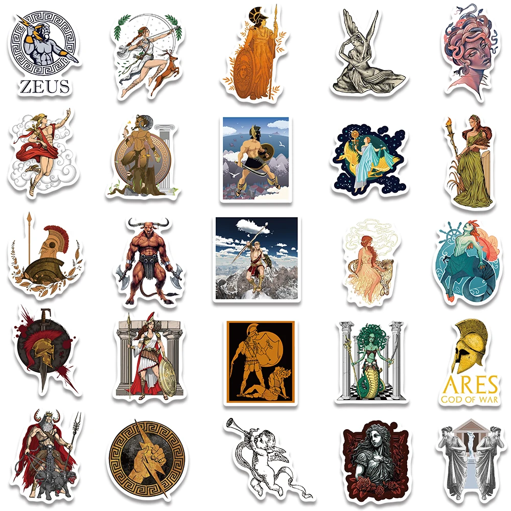 50pcs Classic Cartoon Greek Mythology Stickers Waterproof Graffiti For Luggage Laptop Guitar Phone Diary Vinyl Car Decals