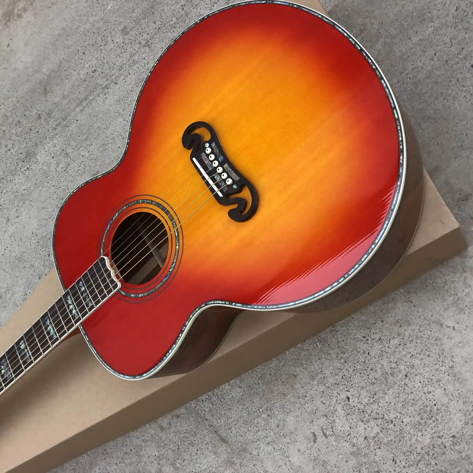 In Stock J200 Acoustic Guitar Spruce Top KOA Back Real Abalone Inlay/Binding SJ200 Bone Nut/Saddle Cherry Sunburst 2403