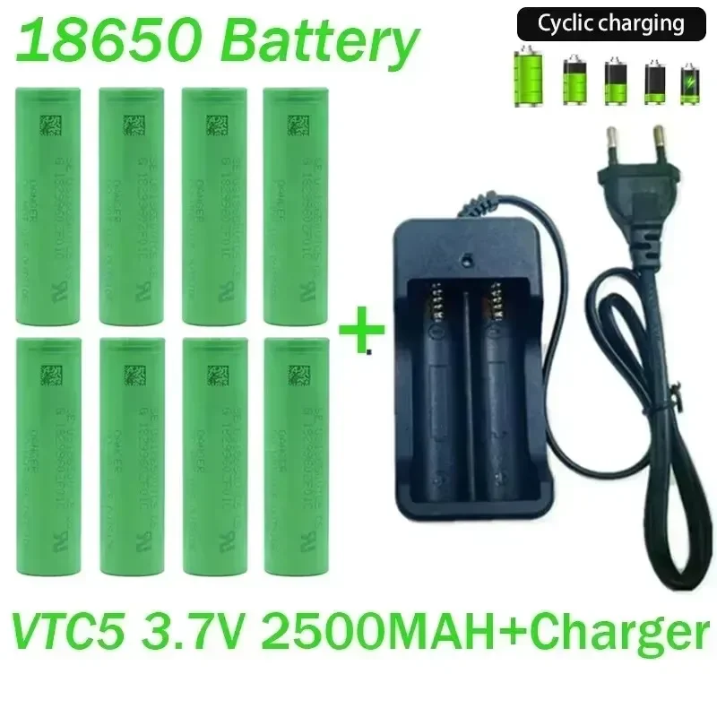 

18650 Battery2023NewBestselling VTC5 Li-ion 3.7V 2500MAH+Charger RechargeableBattery Suitable Screwdriver Battery