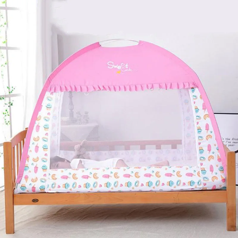 Cartoon Boys Girls Yurt Mosquito Net Double Door Dustproof Roof Baby Mosquito Net Anti-fall Full Bottom Crib Yurt Mosquito Net