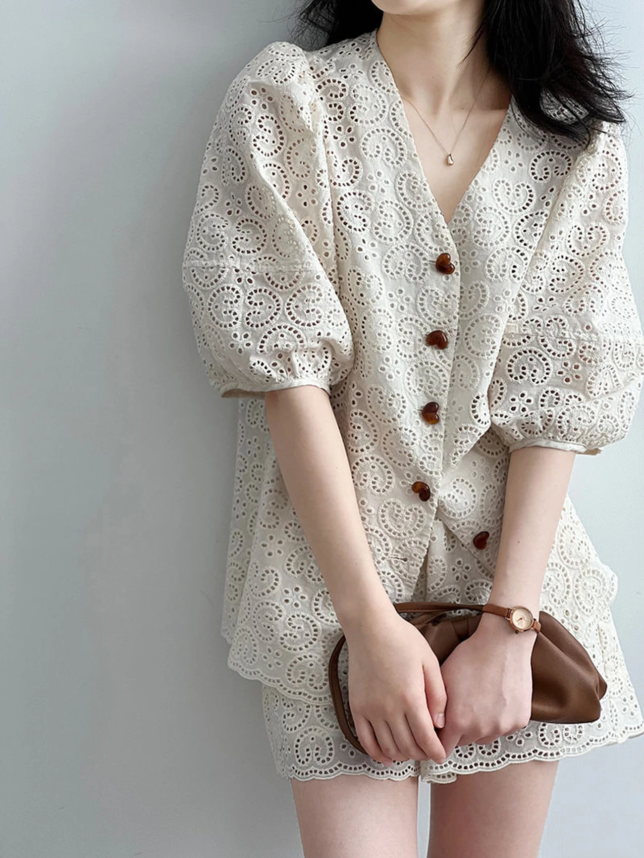 EGBH Tulipers Dames ort Sve Kant irt Zoete Kwastje Trim Zomer High-End Feel Bubble Sve V-ne Loose Fit Vest