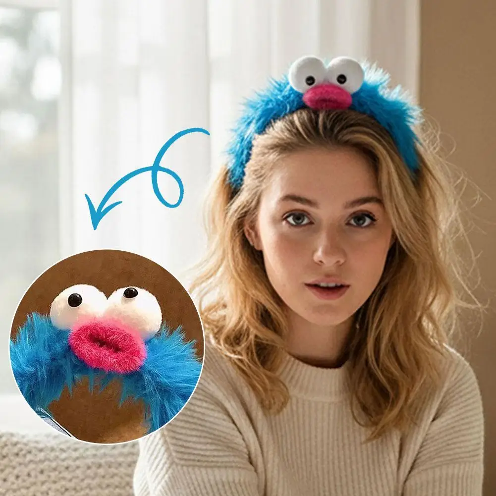 

Funny Hair Band with Big Cartoon Eyes, Goofy Sausage Lips Fluffy Headwrap for Party, Face Washing Headband & Cosplay R5C4