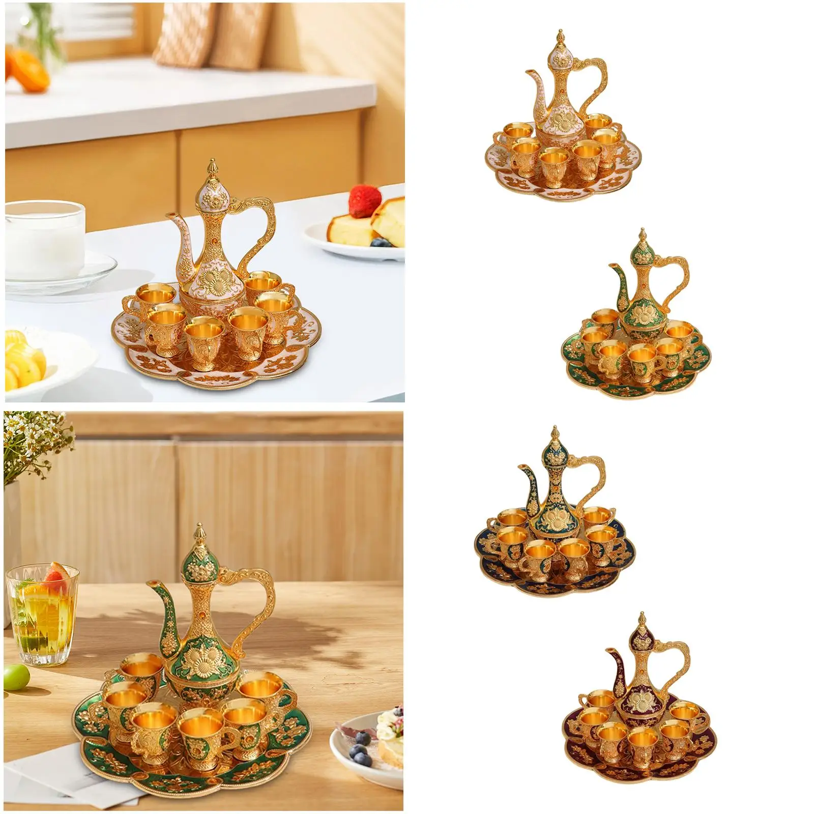 

Vintage Teapot And Coffee Cup Set with Tea Tray for Dining Room And Kitchen