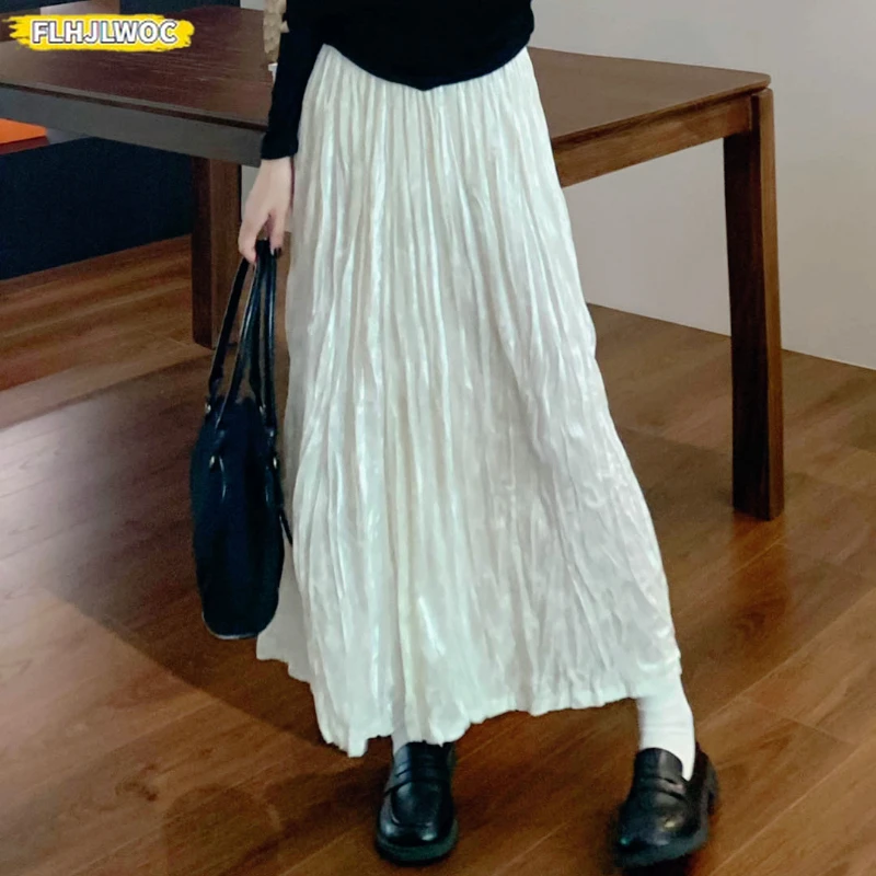 Romantic Soft Velvet Skirts Winter Spring New Year Cute Girls Preppy Style All-Match Vintage Elastic Waist Long Maxi Black Skirt