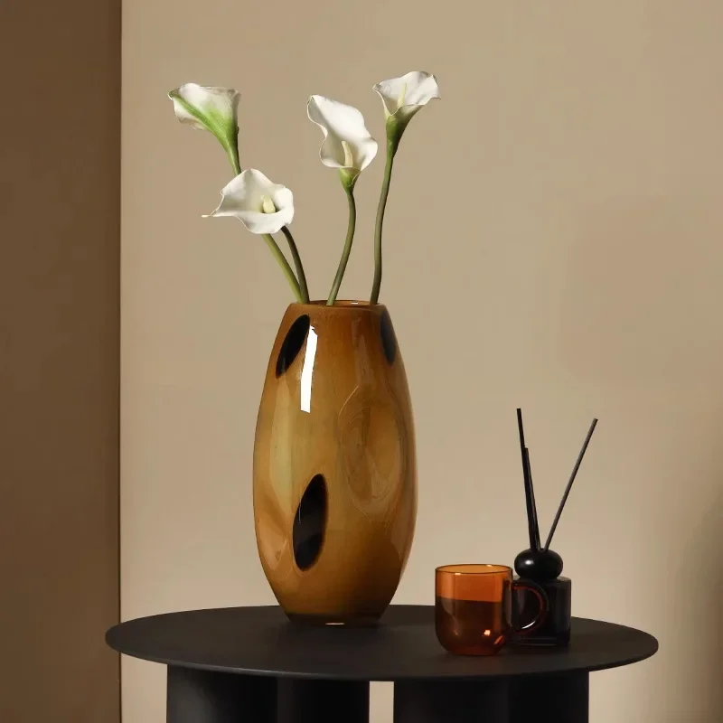 Spotted brown art medieval glass vase ornament high-end living room dining table dried flower arrangement ornament