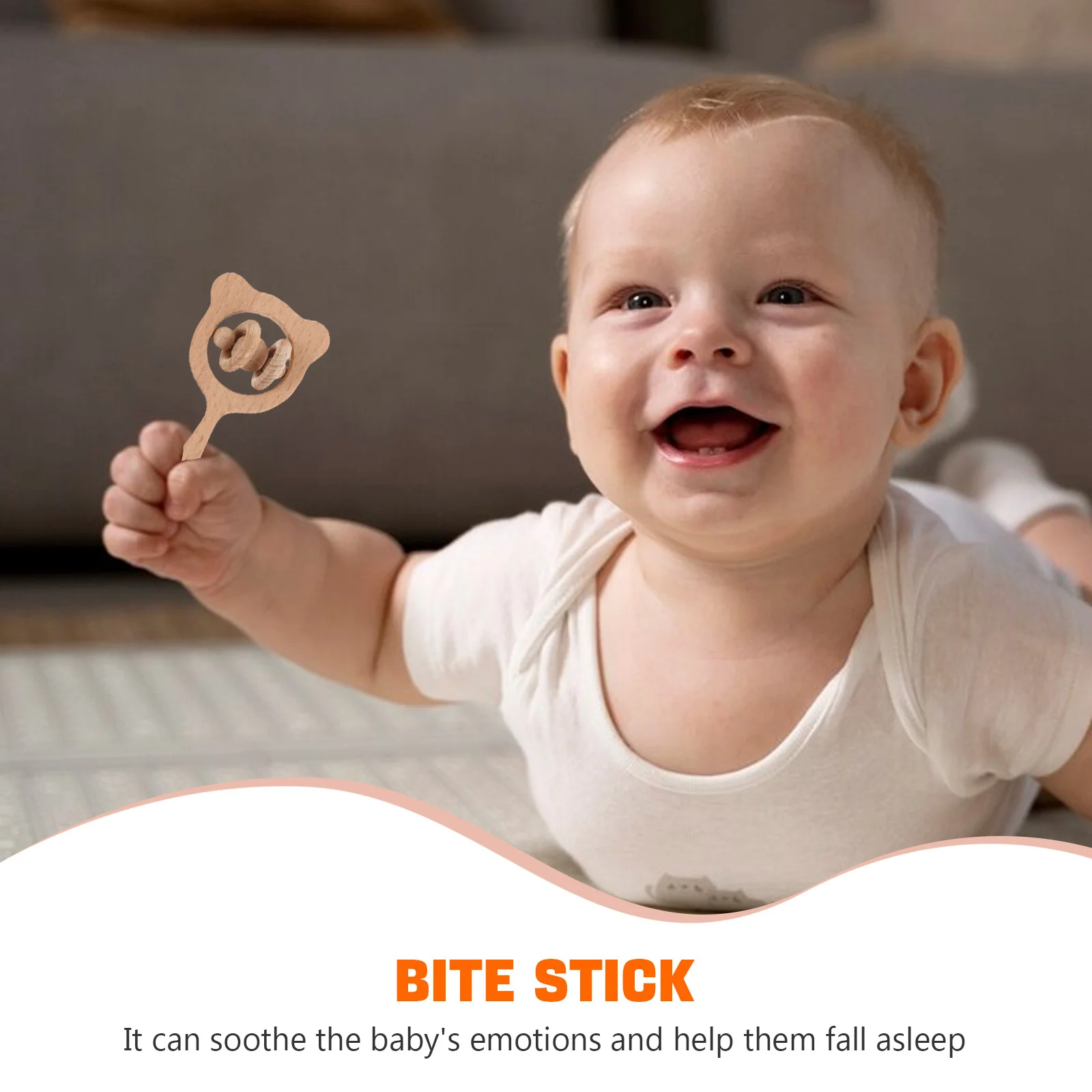 Chocalho seguro feito de madeira maciça suave em gengivas com som suave, ideal para palco de dentição, presente de sino de mão para recém-nascidos