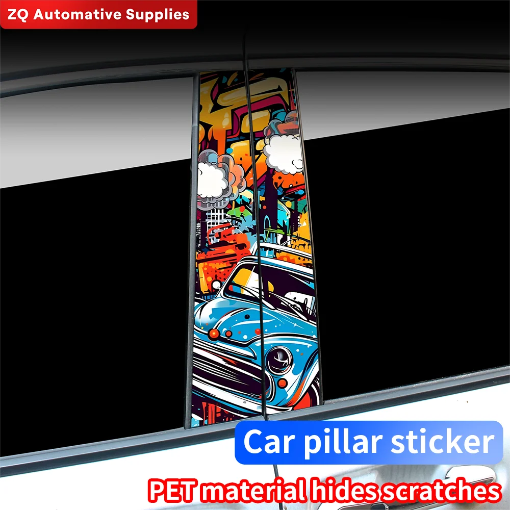 Funny Graffiti Car Stickers Auto B Pillar Waterproof Sunscreen Decor Cover Scratches Car Doors Pillar Vinyl Decals Accessories