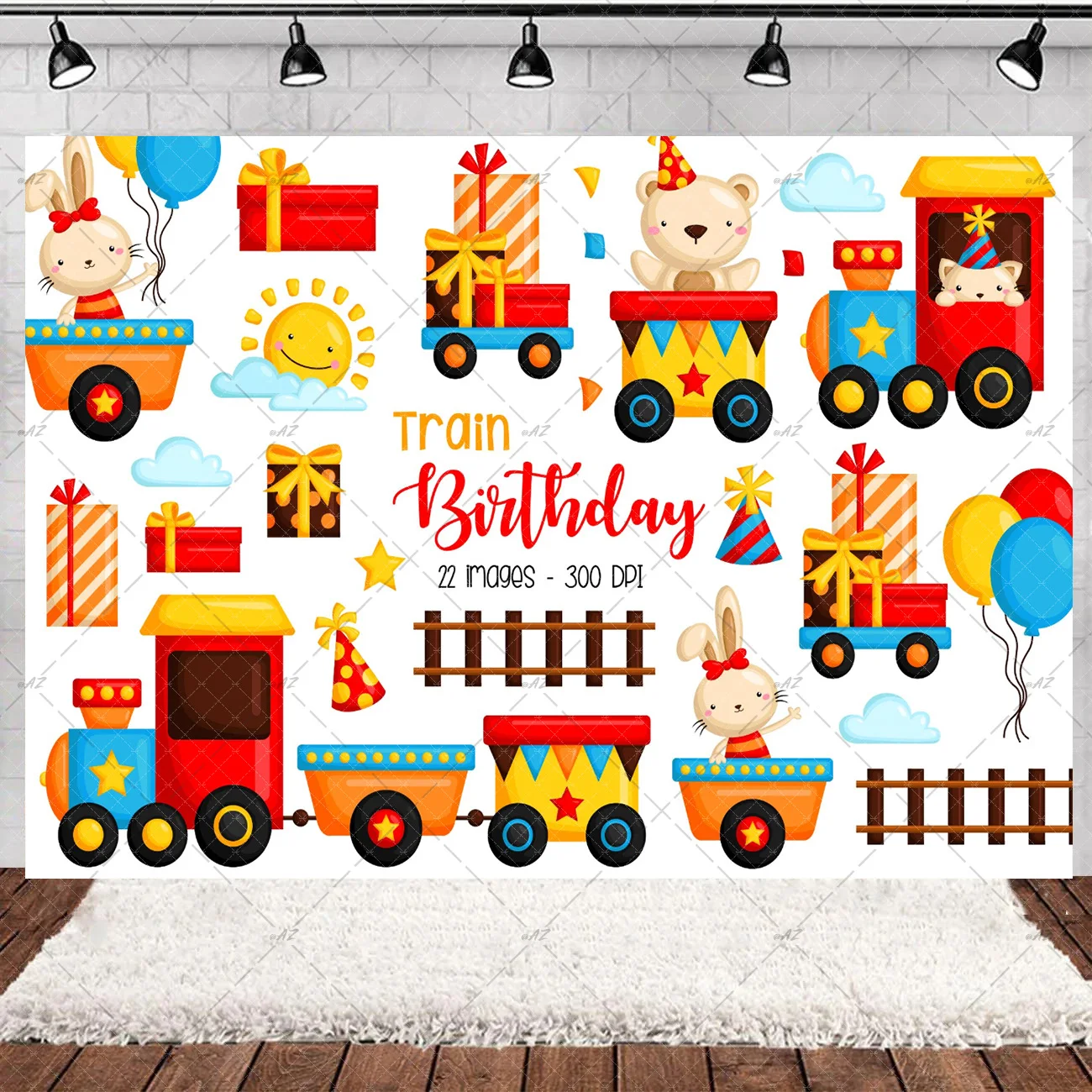 Cartoon Transportation Car Colorful Small Train Theme Background Child Birthday Party Decorations Baby Shower Supplies Backdrop view 4
