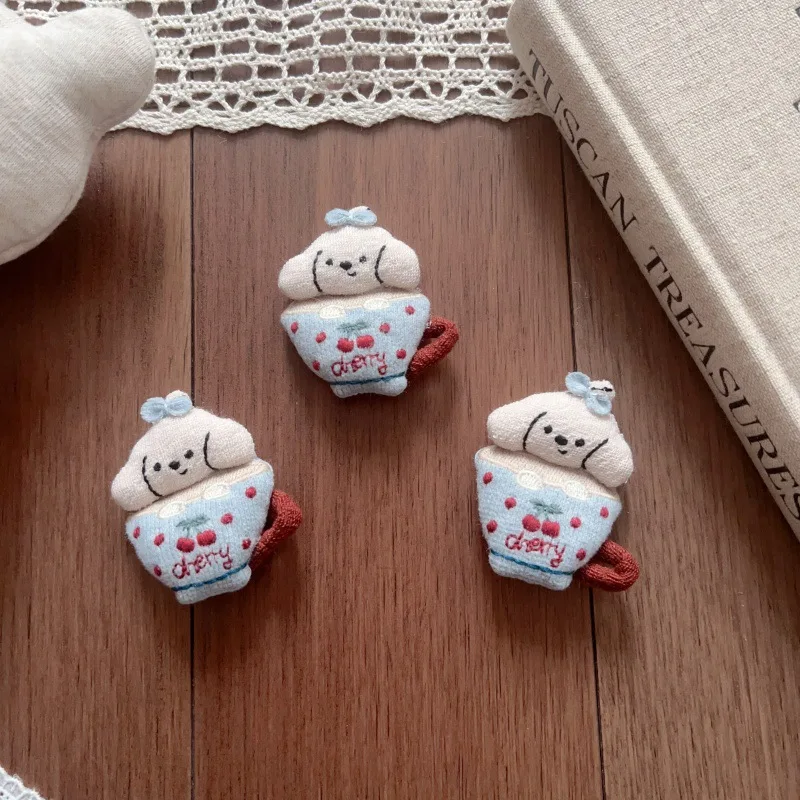 

Cute Fabric Stuffed Blue Dog Coffee Cup Hair Clip Brooch Pin DIY Handmade Craft for Clothing Embellishment Premium Quality