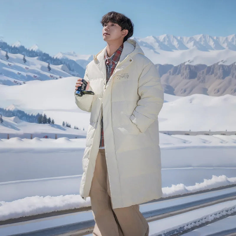 Jaket Parka Tebal Musim Dingin Berkerudung Panjang Katun Isi Bulu Angsa Pria Wanita Tahan Air Longgar Kasual Pasangan Jaket Puffer Panjang AU-255