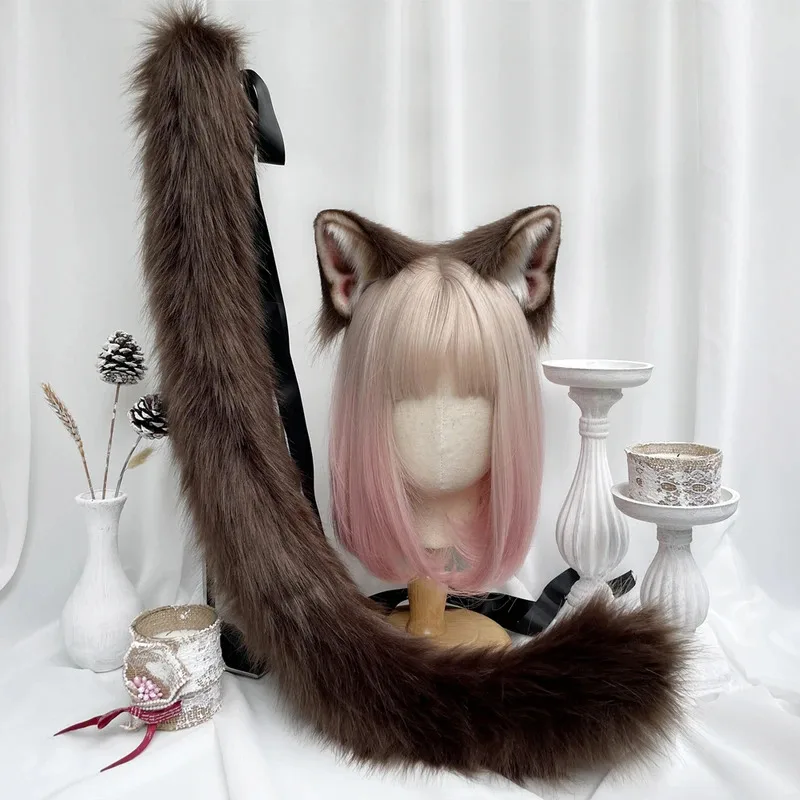

Новый черный коричневый Felis Margarita кошачьи уши обруч для волос головной убор повязка на голову хвост ручной работы косплей вечерние игровой костюм аксессуары