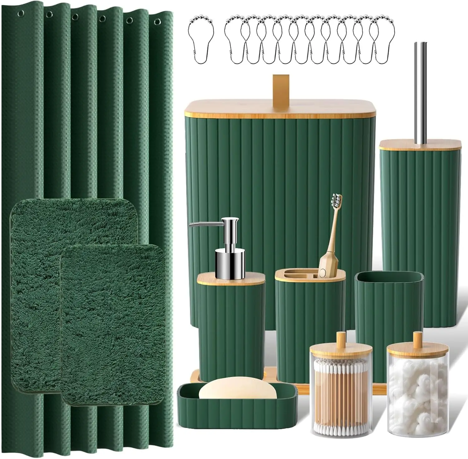 

24PCS Complete Bathroom Set with Shower Curtain, Rugs & Accessories - Stylish Home Decor for Apartments